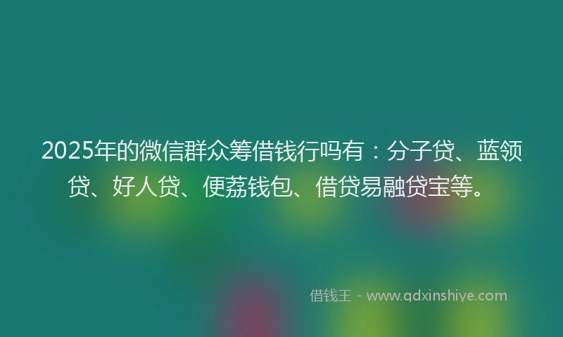 2025年的微信群众筹借钱行吗有：分子贷、蓝领贷、好人贷、便荔钱包、借贷易融贷宝等。