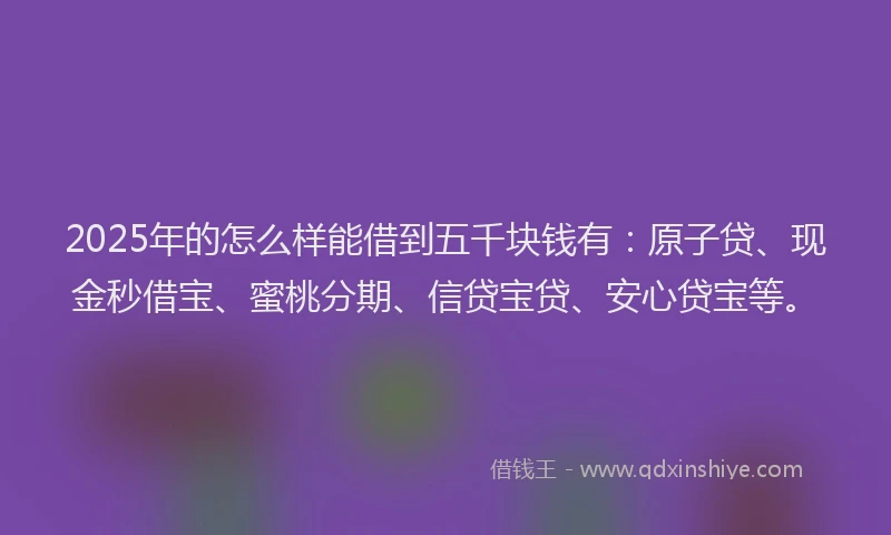 2025年的怎么样能借到五千块钱有：原子贷、现金秒借宝、蜜桃分期、信贷宝贷、安心贷宝等。