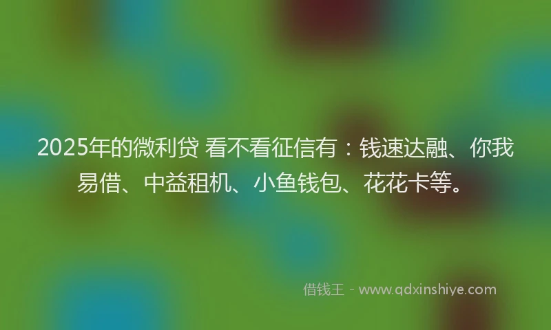 2025年的微利贷 看不看征信有：钱速达融、你我易借、中益租机、小鱼钱包、花花卡等。