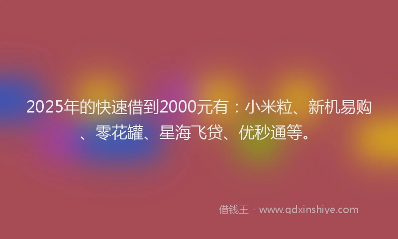 2025年的快速借到2000元有：小米粒、新机易购、零花罐、星海飞贷、优秒通等。