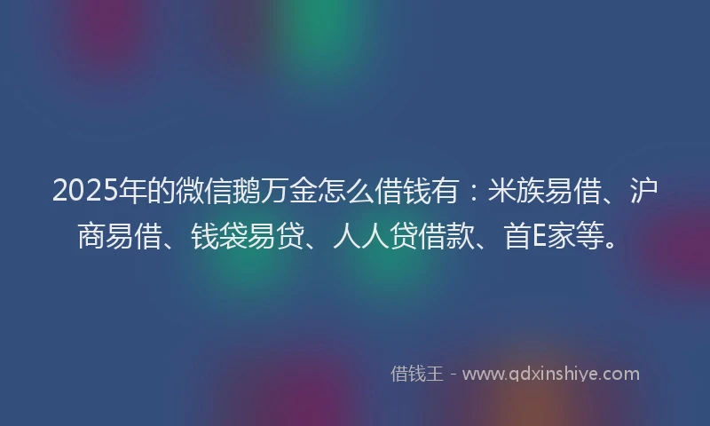2025年的微信鹅万金怎么借钱有：米族易借、沪商易借、钱袋易贷、人人贷借款、首E家等。