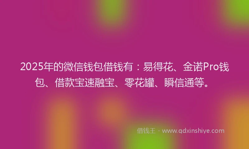 2025年的微信钱包借钱有：易得花、金诺Pro钱包、借款宝速融宝、零花罐、瞬信通等。