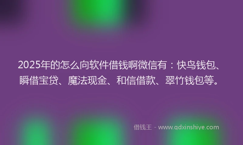 2025年的怎么向软件借钱啊微信有：快鸟钱包、瞬借宝贷、魔法现金、和信借款、翠竹钱包等。