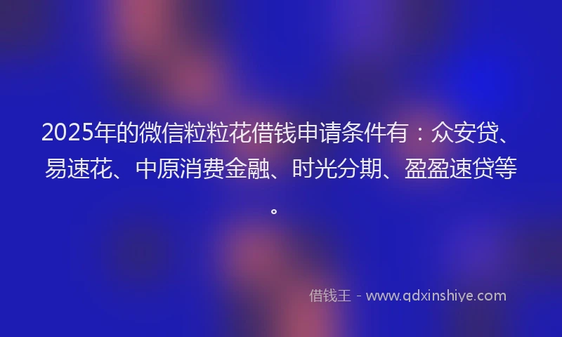 2025年的微信粒粒花借钱申请条件有：众安贷、易速花、中原消费金融、时光分期、盈盈速贷等。