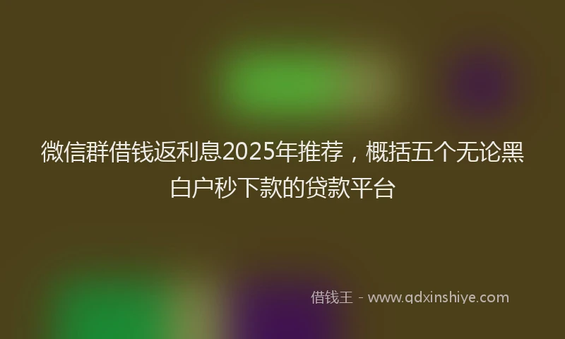 微信群借钱返利息2025年推荐，概括五个无论黑白户秒下款的贷款平台