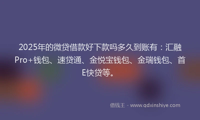 2025年的微贷借款好下款吗多久到账有：汇融Pro+钱包、速贷通、金悦宝钱包、金瑞钱包、首E快贷等。