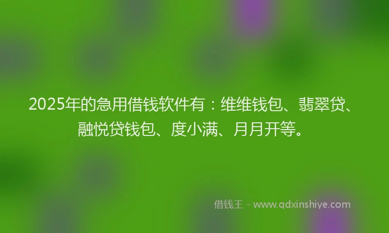 2025年的急用借钱软件有：维维钱包、翡翠贷、融悦贷钱包、度小满、月月开等。