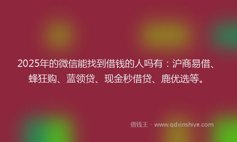 2025年的微信能找到借钱的人吗有：沪商易借、蜂狂购、蓝领贷、现金秒借贷、鹿优选等。