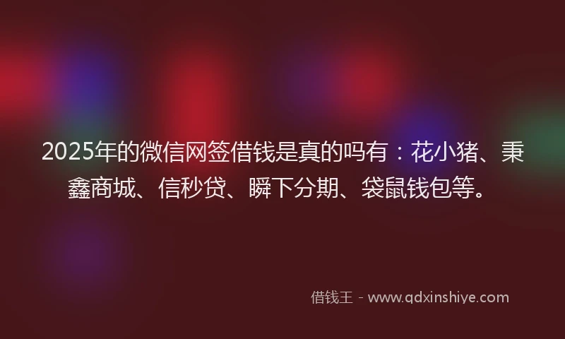 2025年的微信网签借钱是真的吗有：花小猪、秉鑫商城、信秒贷、瞬下分期、袋鼠钱包等。