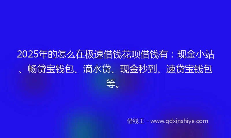2025年的怎么在极速借钱花呗借钱有：现金小站、畅贷宝钱包、滴水贷、现金秒到、速贷宝钱包等。
