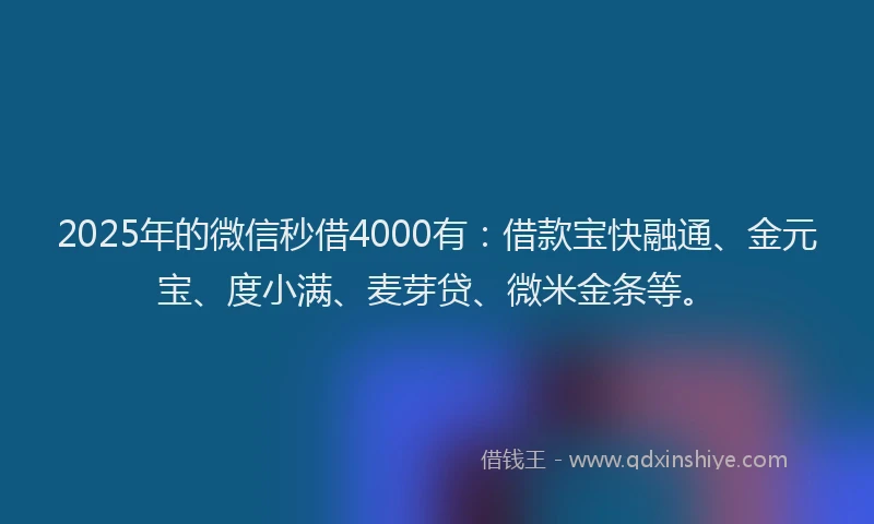 2025年的微信秒借4000有：借款宝快融通、金元宝、度小满、麦芽贷、微米金条等。