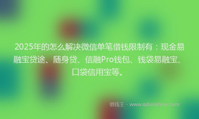 2025年的怎么解决微信单笔借钱限制有：现金易融宝贷途、随身贷、信融Pro钱包、钱袋易融宝、口袋信用宝等。