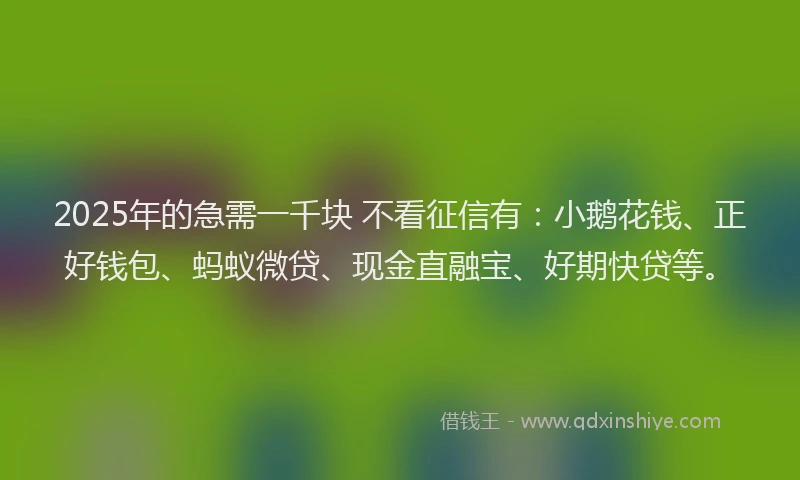 2025年的急需一千块 不看征信有：小鹅花钱、正好钱包、蚂蚁微贷、现金直融宝、好期快贷等。