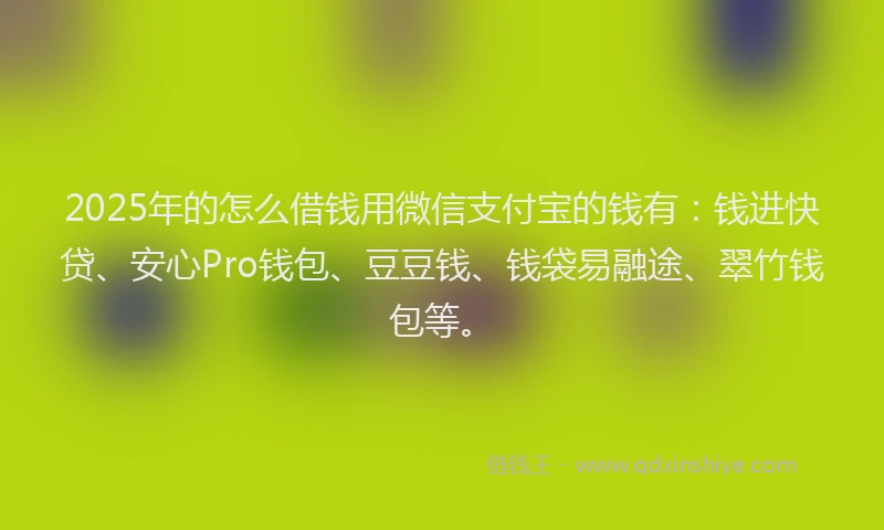 2025年的怎么借钱用微信支付宝的钱有：钱进快贷、安心Pro钱包、豆豆钱、钱袋易融途、翠竹钱包等。
