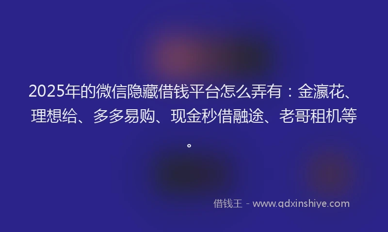 2025年的微信隐藏借钱平台怎么弄有:金瀛花、理想给、多多易购、现金秒借融途、老哥租机等。