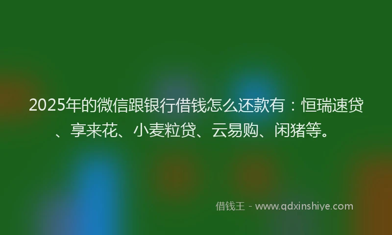 2025年的微信跟银行借钱怎么还款有：恒瑞速贷、享来花、小麦粒贷、云易购、闲猪等。