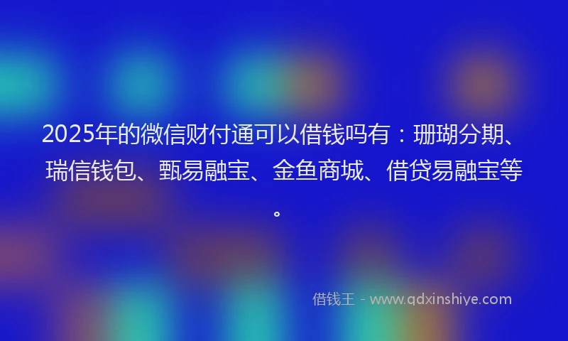 2025年的微信财付通可以借钱吗有：珊瑚分期、瑞信钱包、甄易融宝、金鱼商城、借贷易融宝等。