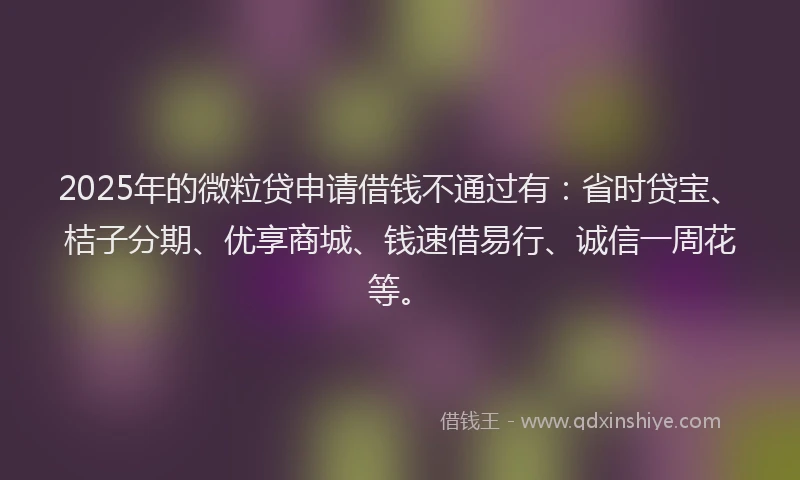 2025年的微粒贷申请借钱不通过有：省时贷宝、桔子分期、优享商城、钱速借易行、诚信一周花等。
