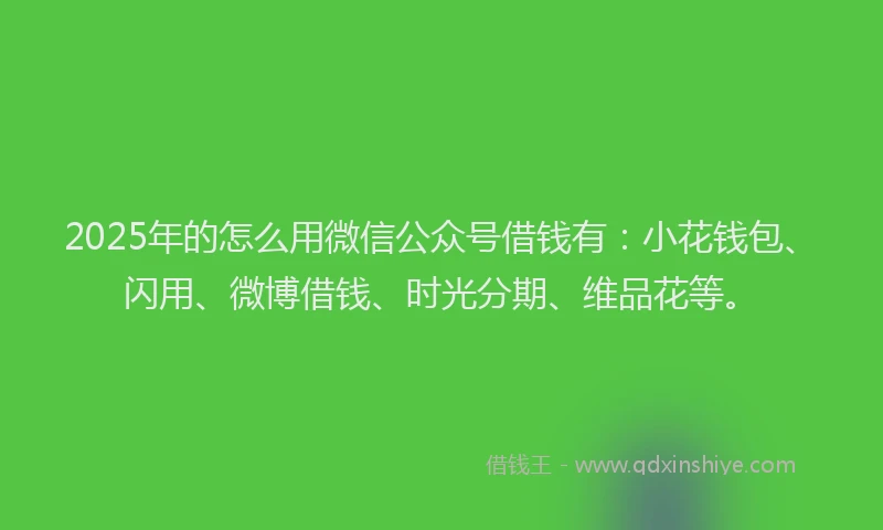 2025年的怎么用微信公众号借钱有：小花钱包、闪用、微博借钱、时光分期、维品花等。