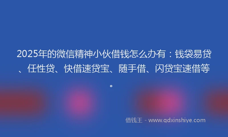 2025年的微信精神小伙借钱怎么办有：钱袋易贷、任性贷、快借速贷宝、随手借、闪贷宝速借等。