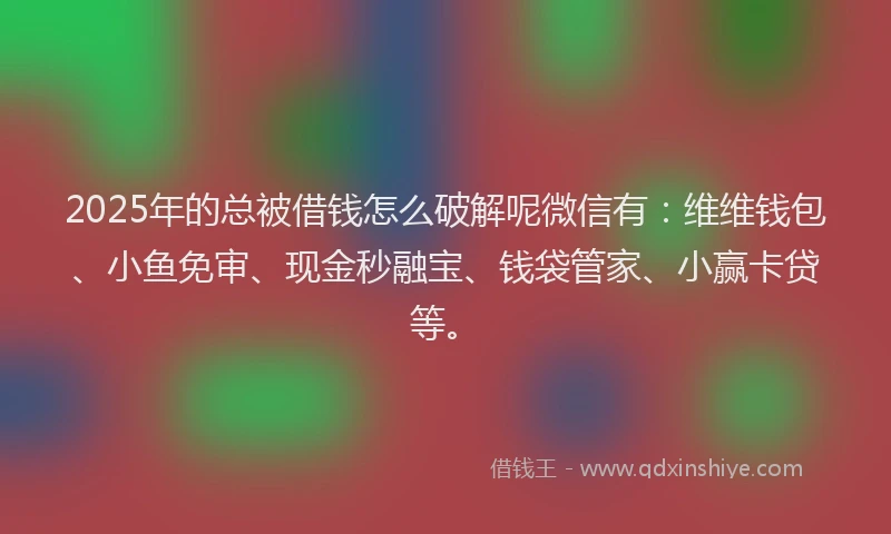 2025年的总被借钱怎么破解呢微信有：维维钱包、小鱼免审、现金秒融宝、钱袋管家、小赢卡贷等。