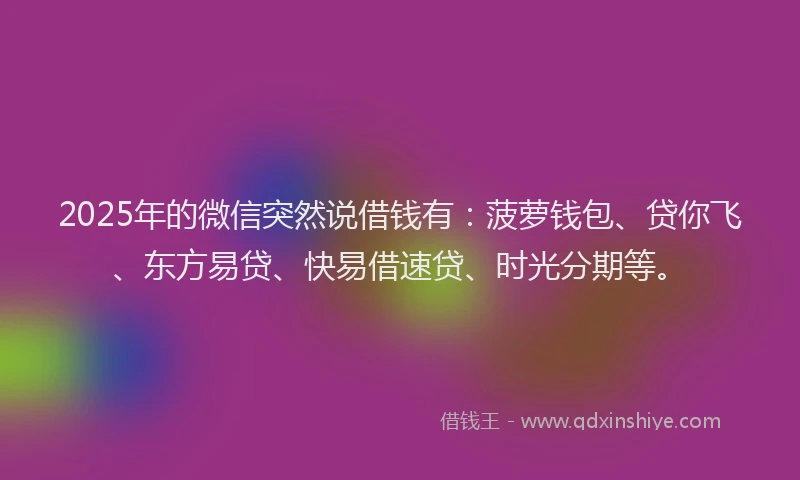 2025年的微信突然说借钱有：菠萝钱包、贷你飞、东方易贷、快易借速贷、时光分期等。