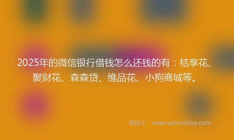 2025年的微信银行借钱怎么还钱的有：桔享花、聚财花、森森贷、维品花、小狗商城等。