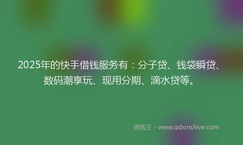 2025年的快手借钱服务有：分子贷、钱袋瞬贷、数码潮享玩、现用分期、滴水贷等。