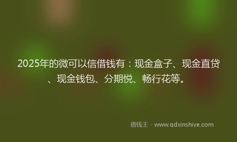 2025年的微可以信借钱有：现金盒子、现金直贷、现金钱包、分期悦、畅行花等。