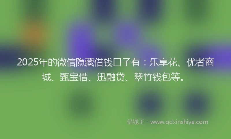 2025年的微信隐藏借钱口子有：乐享花、优者商城、甄宝借、迅融贷、翠竹钱包等。