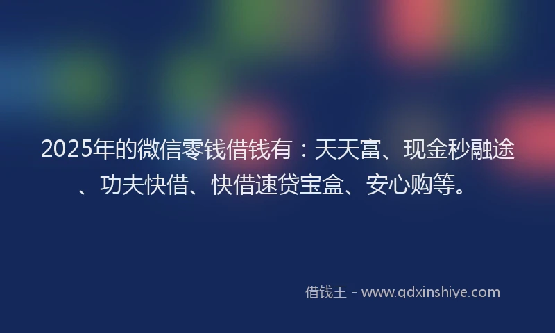 2025年的微信零钱借钱有：天天富、现金秒融途、功夫快借、快借速贷宝盒、安心购等。