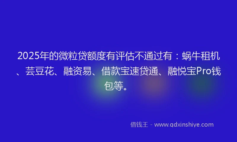 2025年的微粒贷额度有评估不通过有：蜗牛租机、芸豆花、融资易、借款宝速贷通、融悦宝Pro钱包等。