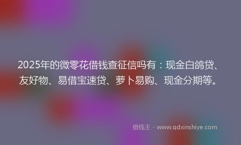 2025年的微零花借钱查征信吗有：现金白鸽贷、友好物、易借宝速贷、萝卜易购、现金分期等。