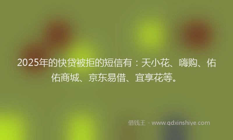 2025年的快贷被拒的短信有：天小花、嗨购、佑佑商城、京东易借、宜享花等。