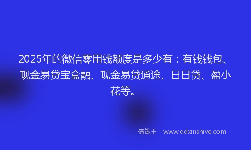 2025年的微信零用钱额度是多少有：有钱钱包、现金易贷宝盒融、现金易贷通途、日日贷、盈小花等。