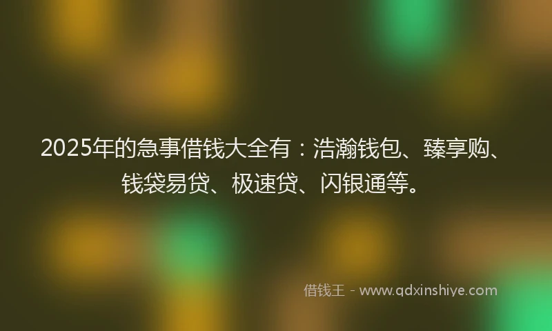 2025年的急事借钱大全有：浩瀚钱包、臻享购、钱袋易贷、极速贷、闪银通等。