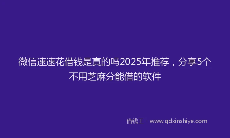 微信速速花借钱是真的吗2025年推荐，分享5个不用芝麻分能借的软件