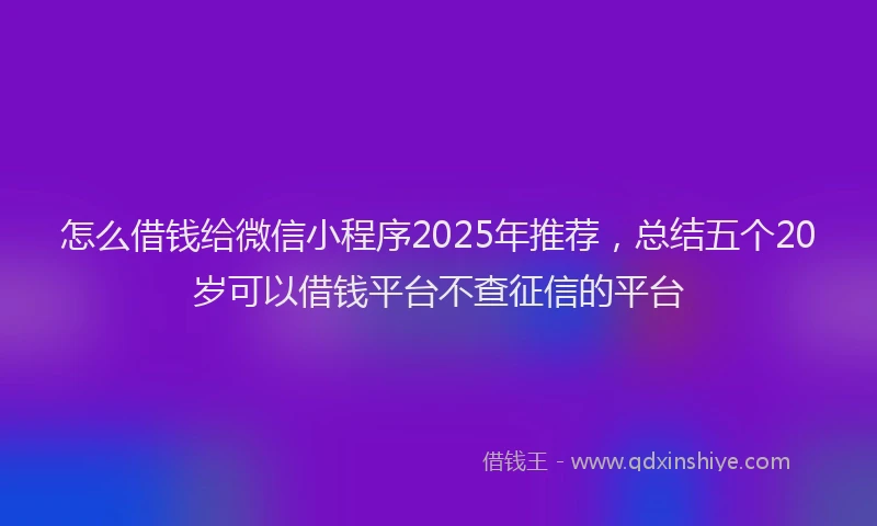 怎么借钱给微信小程序2025年推荐，总结五个20岁可以借钱平台不查征信的平台