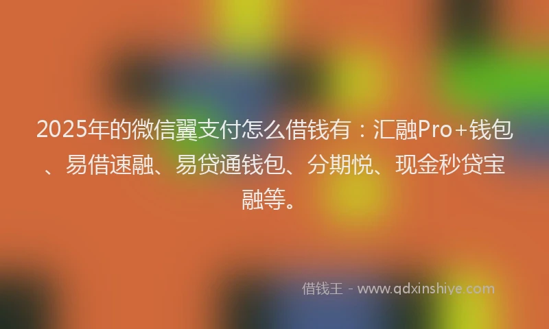 2025年的微信翼支付怎么借钱有：汇融Pro+钱包、易借速融、易贷通钱包、分期悦、现金秒贷宝融等。