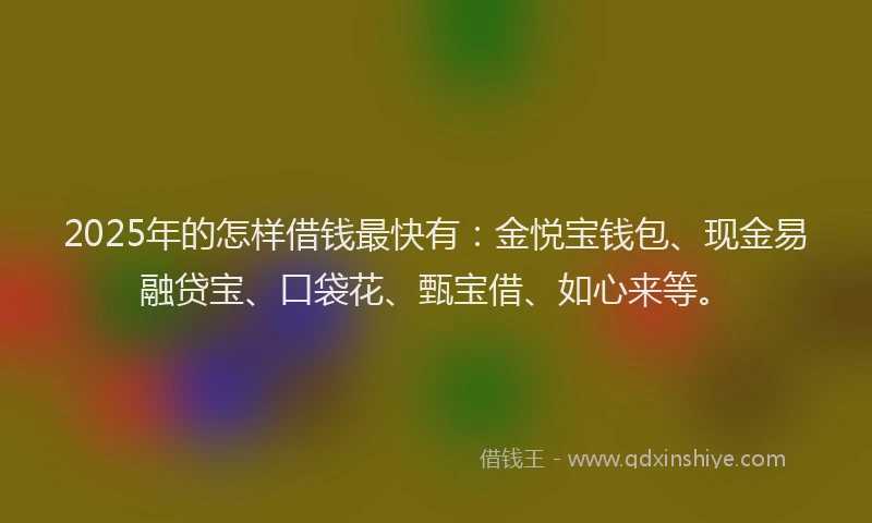2025年的怎样借钱最快有:金悦宝钱包、现金易融贷宝、口袋花、甄宝借、如心来等。
