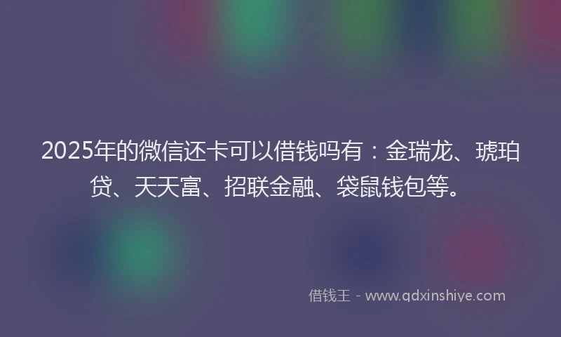 2025年的微信还卡可以借钱吗有：金瑞龙、琥珀贷、天天富、招联金融、袋鼠钱包等。