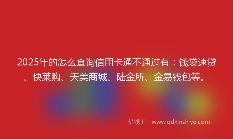 2025年的怎么查询信用卡通不通过有：钱袋速贷、快莱购、天美商城、陆金所、金易钱包等。