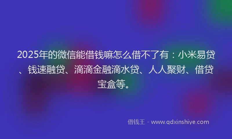 2025年的微信能借钱嘛怎么借不了有：小米易贷、钱速融贷、滴滴金融滴水贷、人人聚财、借贷宝盒等。