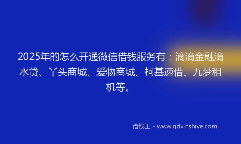 2025年的怎么开通微信借钱服务有：滴滴金融滴水贷、丫头商城、爱物商城、柯基速借、九梦租机等。