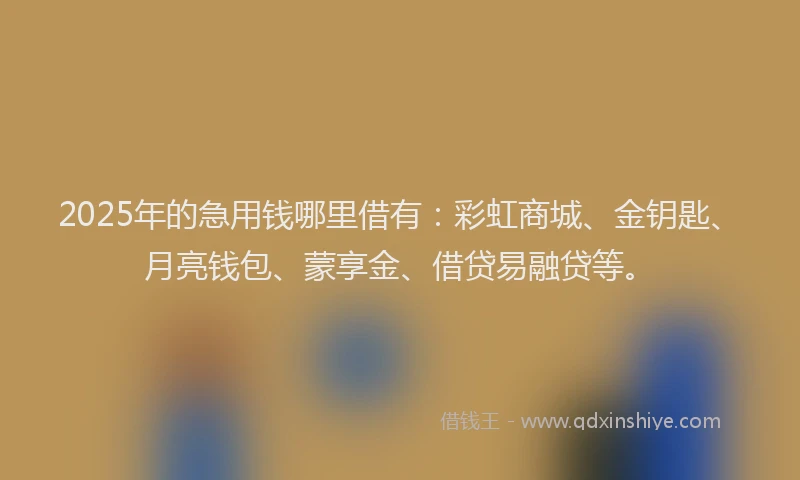 2025年的急用钱哪里借有：彩虹商城、金钥匙、月亮钱包、蒙享金、借贷易融贷等。