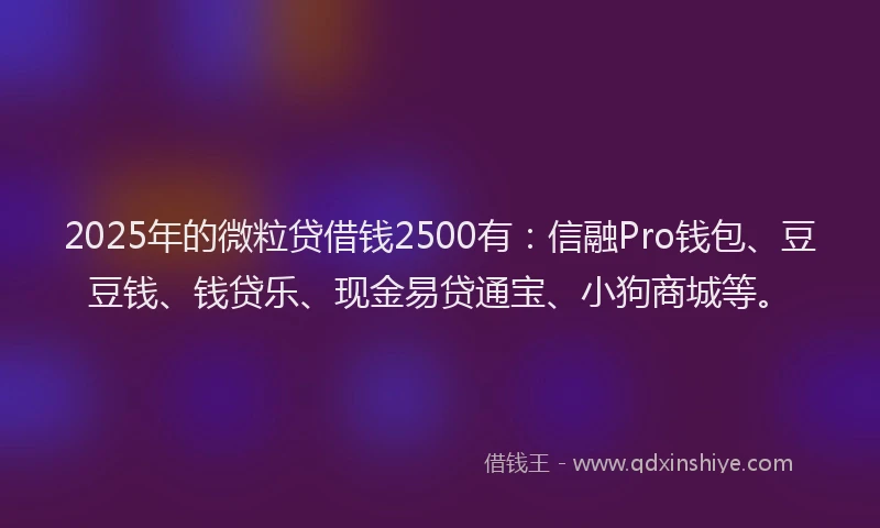 2025年的微粒贷借钱2500有：信融Pro钱包、豆豆钱、钱贷乐、现金易贷通宝、小狗商城等。