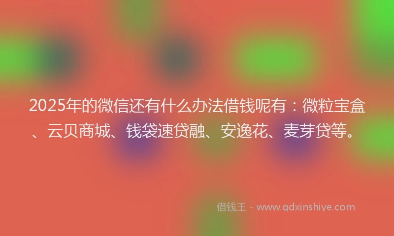 2025年的微信还有什么办法借钱呢有：微粒宝盒、云贝商城、钱袋速贷融、安逸花、麦芽贷等。