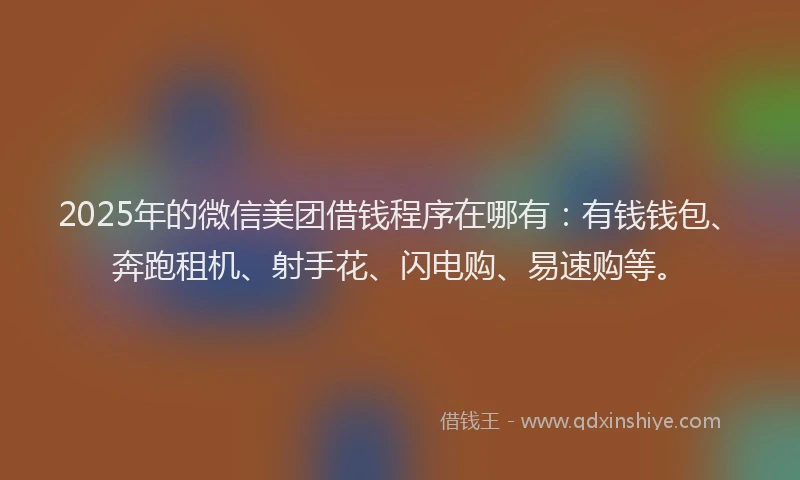 2025年的微信美团借钱程序在哪有：有钱钱包、奔跑租机、射手花、闪电购、易速购等。