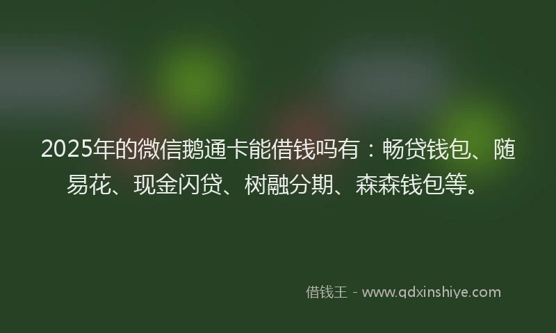 2025年的微信鹅通卡能借钱吗有：畅贷钱包、随易花、现金闪贷、树融分期、森森钱包等。