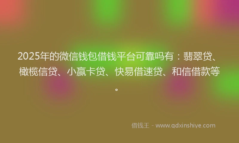2025年的微信钱包借钱平台可靠吗有：翡翠贷、橄榄信贷、小赢卡贷、快易借速贷、和信借款等。